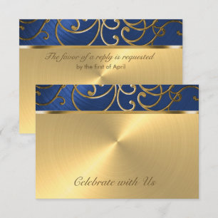 Invitation Flèches bleu et or Filigree de Quinceanera Navy