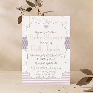 Invitation Flèches de coeur pourpre et courbée Baby shower In