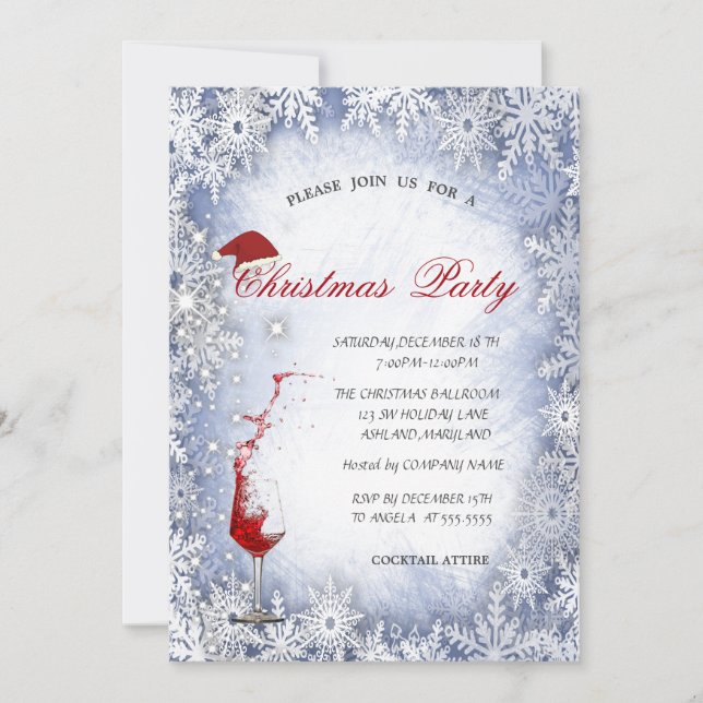 Invitation Flèches de neige bleues, Verre, Fête de Noël d'ent (Devant)
