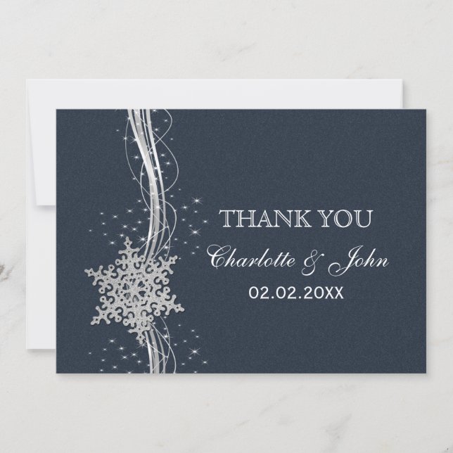 Invitation Flèches de neige en argent bleu Merci de mariage d (Devant)