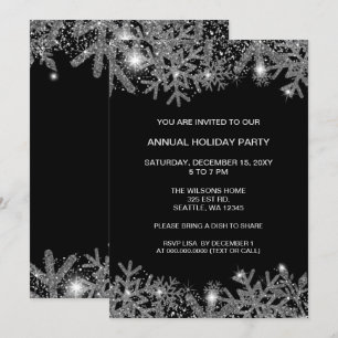 Invitation Flèches de neige en argent noir Fête moderne