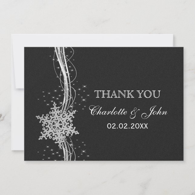Invitation Flèches de neige en argent noir Merci de mariage d (Devant)