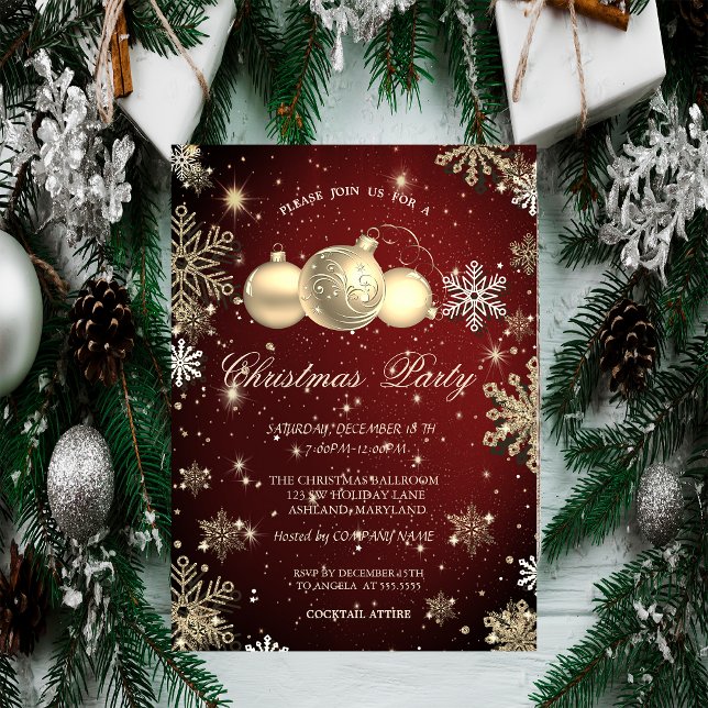 Invitation Flèches de neige en or, Balls de Noël Red Company  (Créateur téléchargé)