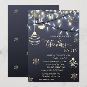 Invitation Flèches de neige en or, Boules, Fête de Noël