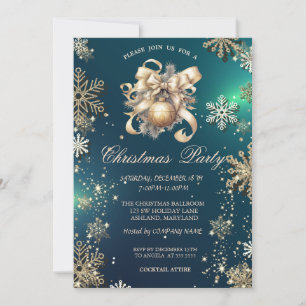 Invitation Flèches de neige en or, Christmas Ball Bow Green C
