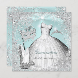 Invitation Flèches de neige Masquerade Quinceanera Mint Blue