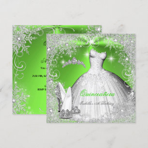 Invitation Flèches de neige vertes en argent du Quinceanera P