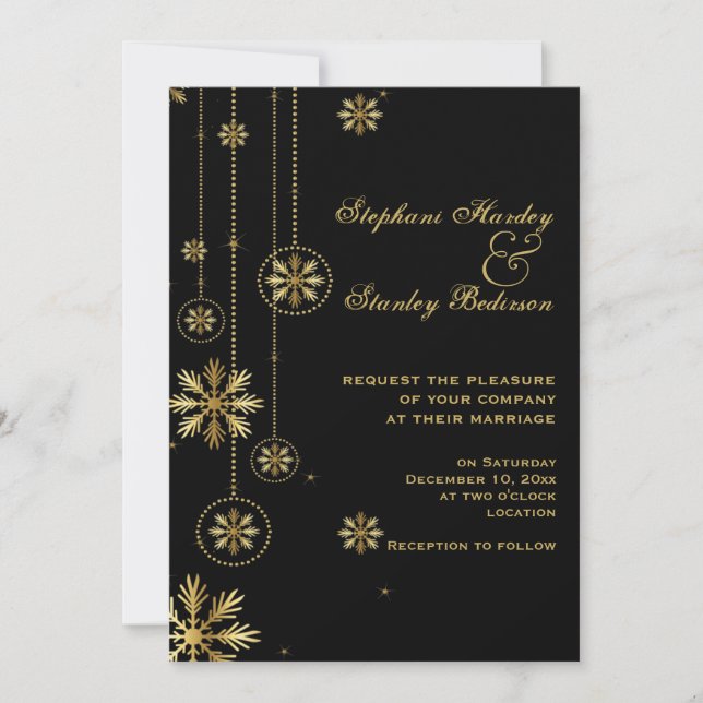Invitation Flèches d'or mariage d'hiver noir (Devant)