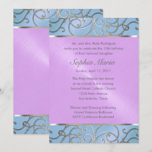 Invitation Flèches en fibre argentée Quinceanera bleu violet