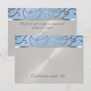 Invitation Flèches Quinceanera Bleu clair et Silver Filigree