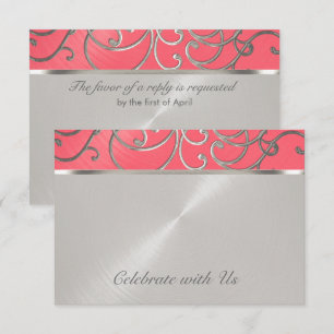 Invitation Flèches quinceanera rose et argent en fibre