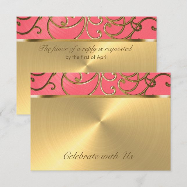 Invitation Flèches quinceanera rose et or en fibre (Devant / Derrière)