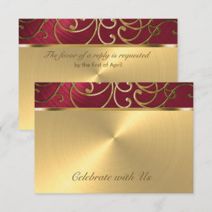 Invitation Flèches quinceanera rouge et or en fibre