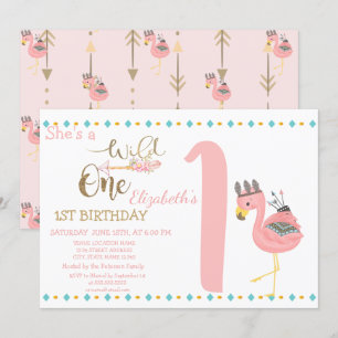 Invitation Flèches Un Sauvage, Flamant rose Rose premier anni