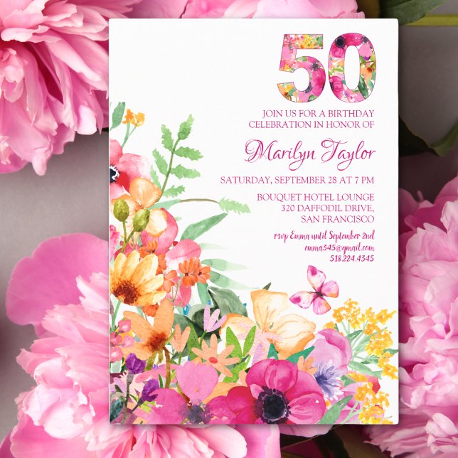 Invitation fleur 50 anniversaire invitation carte  (Créateur téléchargé)
