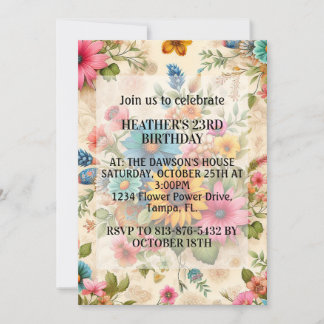 Invitation Fleur Abstraite Retro fête d'anniversaire