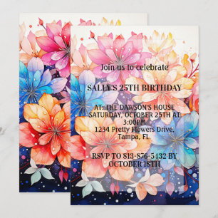 Invitation Fleur Abstraite vibrante fête d'anniversaire