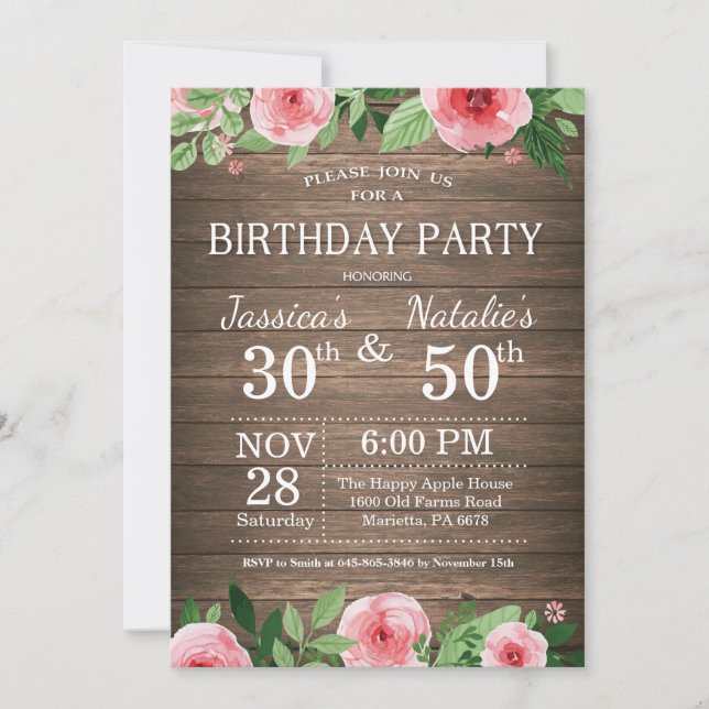 Invitation Fleur adulte Rustique fête d'anniversaire conjoint (Devant)