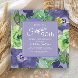Invitation Fleur aquarelle violet vert marine 90e anniversair