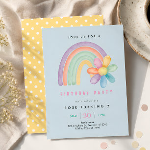 Invitation Fleur Arc-en-ciel Pastel 2e Anniversaire