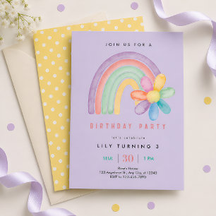 Invitation Fleur Arc-en-ciel Pastel pour 3ème Anniversaire