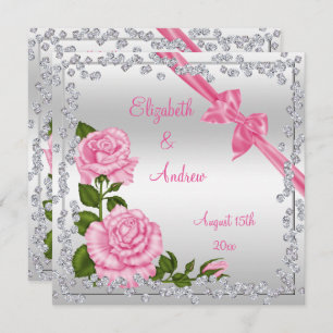 Invitation Fleur, arcs et mariage de diamants roses