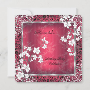 Invitation Fleur asiatique Rouge Blanc Noir Dentelle Annivers