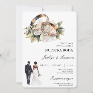 Invitation Fleur blanche avec alliance Mariage espagnol