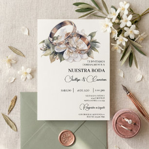 Invitation Fleur blanche avec alliance Mariage Espagnol