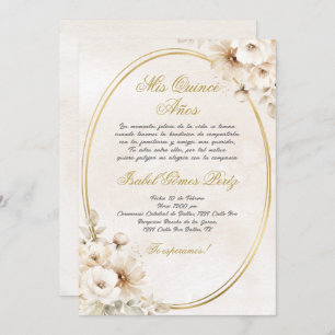 Invitation Fleur blanche beige Quinceanera espagnole