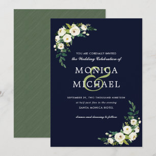 Invitation Fleur blanche Blue Floral Botanical Corner Maria