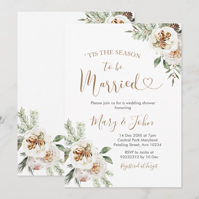 Invitation Fleur blanche d'hiver Noël Mariage (Devant / Derrière)