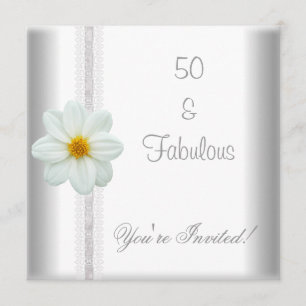 Invitation Fleur blanche Fabuleuse 50e Anniversaire Dentelle