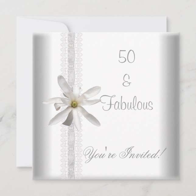 Invitation Fleur blanche Fabuleuse 50e Anniversaire Dentelle  (Devant)