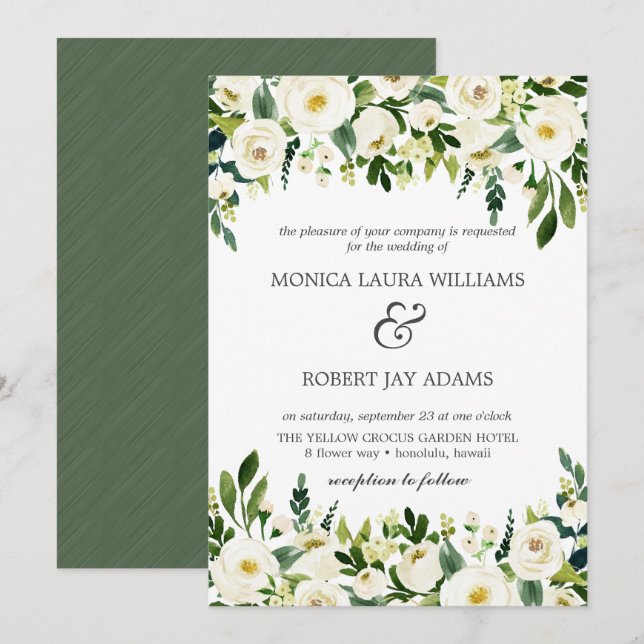 Invitation Fleur blanche | Fleurs blanches mariage rustique (Devant / Derrière)