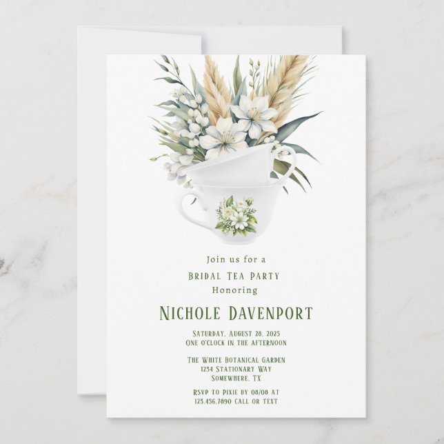 Invitation Fleur blanche Green Painted Tea Party (Devant)