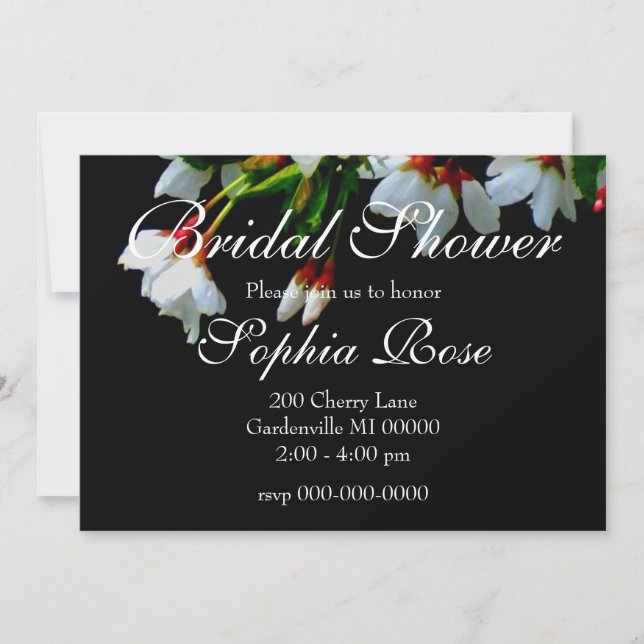 Invitation Fleur blanche noire élégante Fleur blanche (Devant)