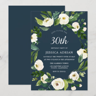 Invitation Fleur blanche turquoise 30e anniversaire Invitatio