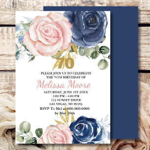 Invitation Fleur bleu bleu bleu bleu rose marine 70e annivers