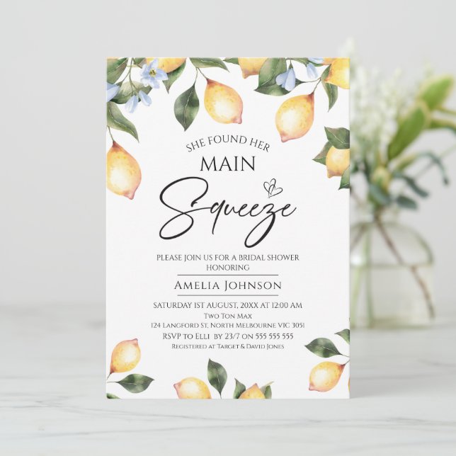 Invitation Fleur bleu citron principal presser nuptiale douch (Debout devant)