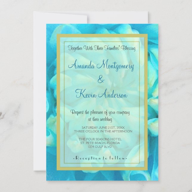 Invitation Fleur bleu turquoise Dahlia en Mariage d'aquarelle (Dos)