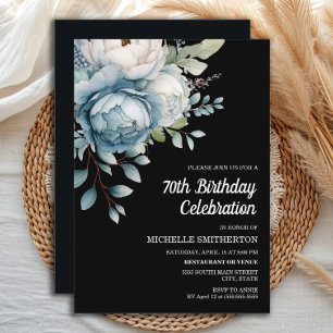 Invitation Fleur Bleue Blanche Anniversaire 70 ans Femme
