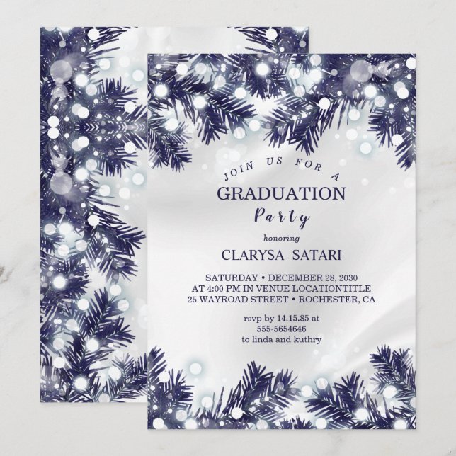 Invitation Fleur bleue élégante fête de félicitations (Devant / Derrière)