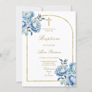 Invitation Fleur bleue Floral garçon baptême