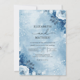 Invitation Fleur bleue gelée Mariage d'hiver