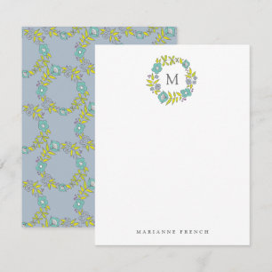 Invitation Fleur bleue Wreath Monogramme Papier personnel