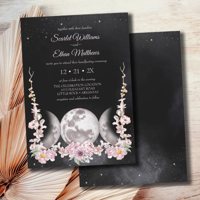 Invitation Fleur Boho foncé Triple Lune Phase Handfasting (Créateur téléchargé)