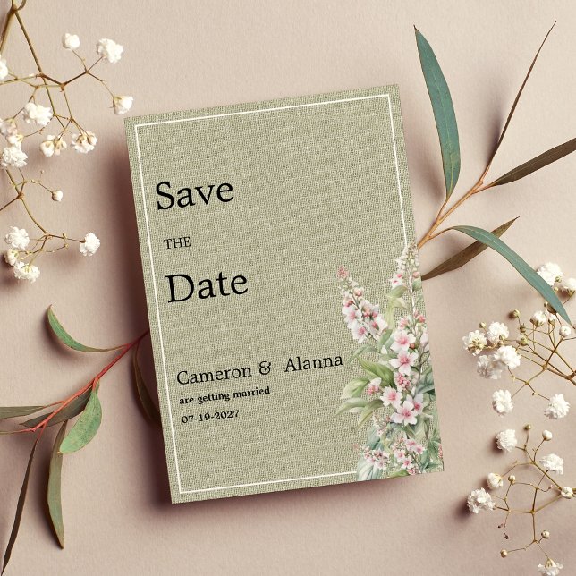 Invitation Fleur botanique de menthe rose rustique Enregistre (Rustic pink mint botanical floral Save the Date)