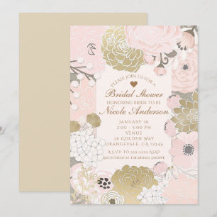 Invitation Fleur botanique vintage glam rose et or