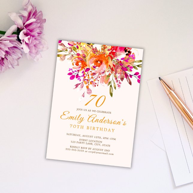 Invitation Fleur brillante Romantique 70e anniversaire (Créateur téléchargé)